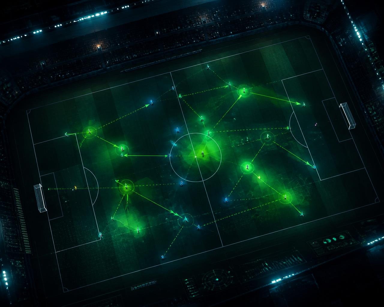 Vista táctica de un partido con mapa de calor y trayectorias en Top Soccer Team